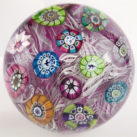 Perthshire PP13 1972 Spaced Millefiori Latticinio Rod Amethyst Paperweight Cert - Picture 1 of 13
